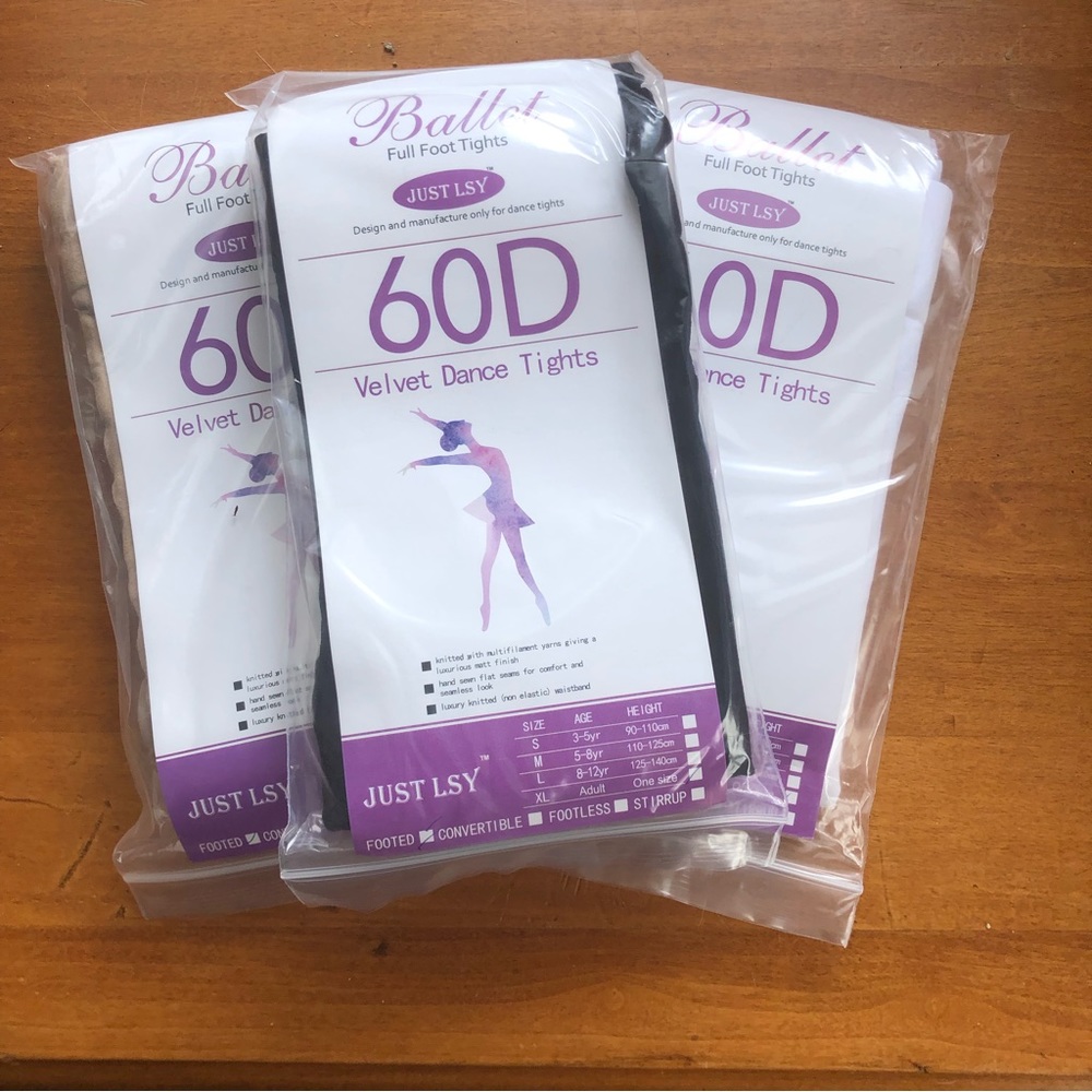 3 Pairs Just LSY Ballet Velvet Dance Tights XL Adult One Size Beige Black White